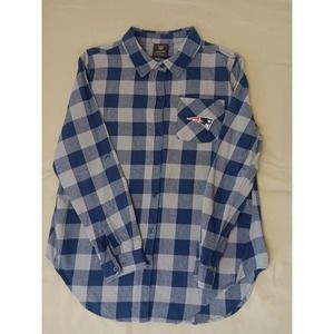New England Patriots Plaid Flannel Shirt Womens L Blue Grey